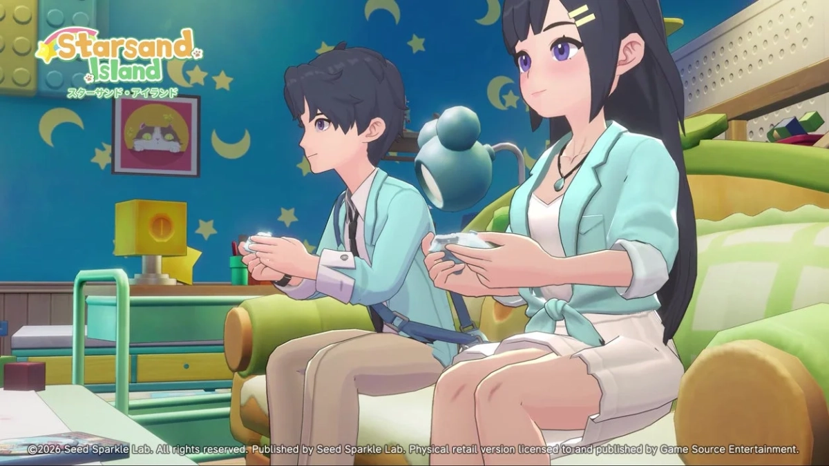 ソファでゲームをする少年と少女