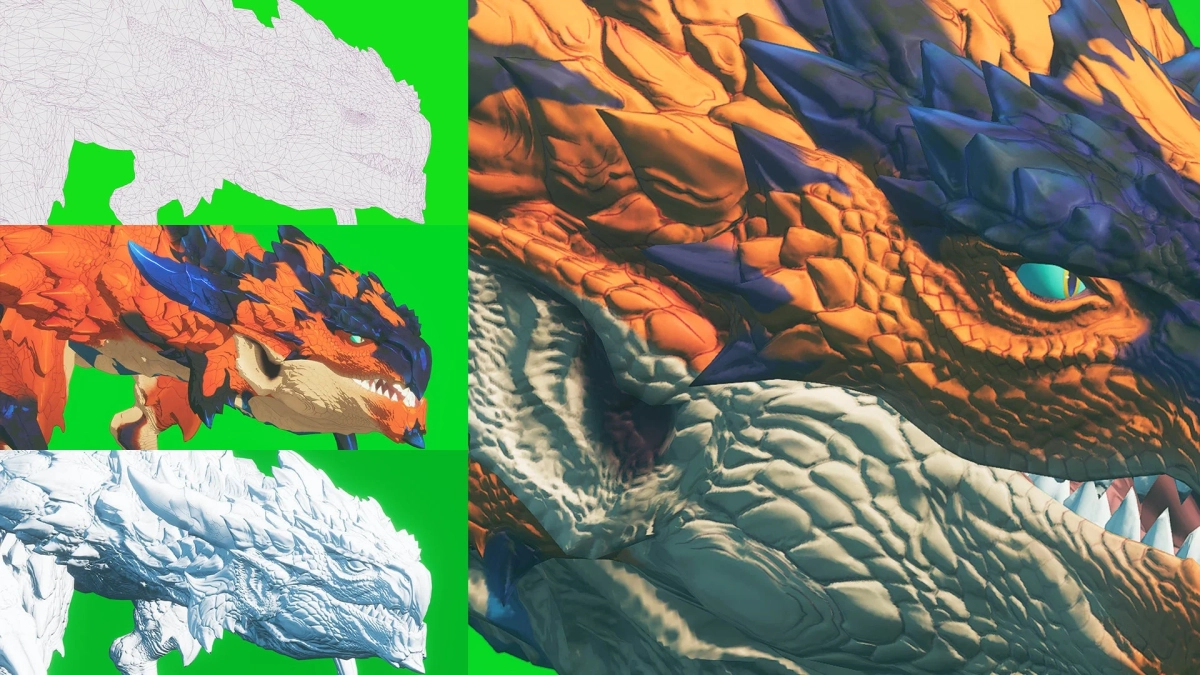 ドラゴンの3Dモデル制作過程