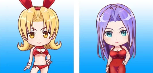 ちびキャラバニーガールとドレスキャラ