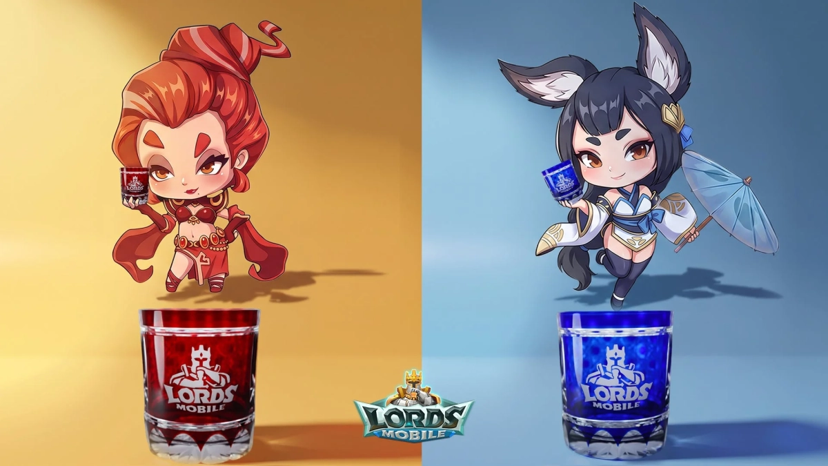 ロードモバイルのチビキャラクターと江戸切子グラス