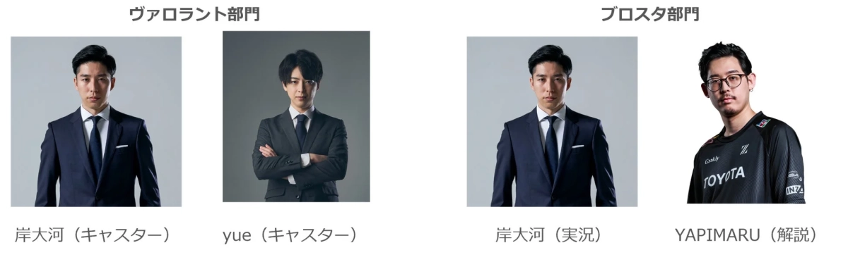 ヴァロラント部門、ブロスタ部門のキャスター・実況・解説者