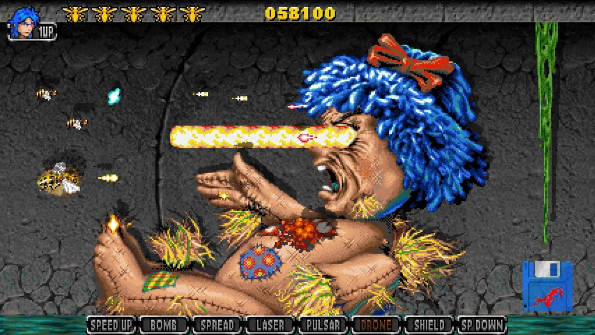 ゲーム画面、青髪ボス