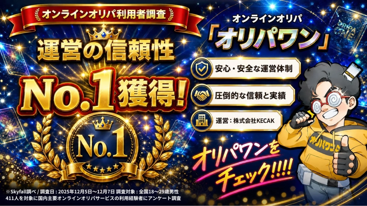 オンラインオリパ利用者調査 運営の信頼性 No.1 獲得!