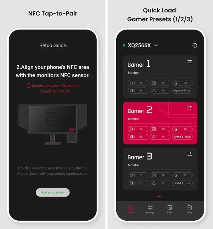 NFC Tap-to-Pairとモニター設定画面