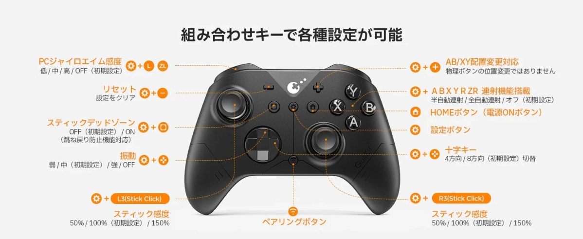 組み合わせキーで各種設定が可能