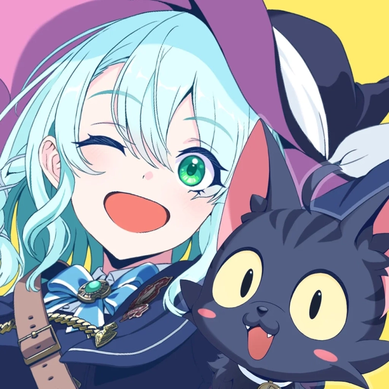 魔女風少女と黒猫のキャラクターイラスト
