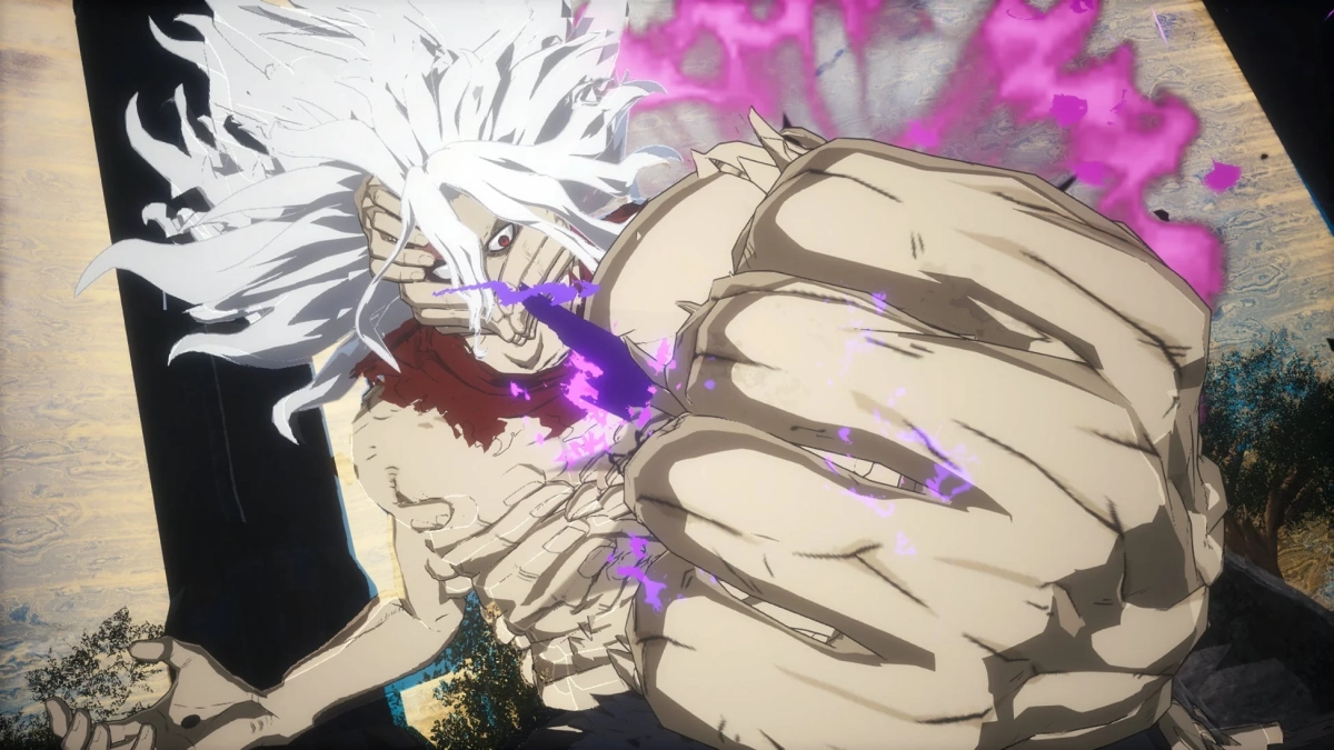 アニメ,キャラクター,バトル,ファンタジー,怪物,変身,紫のオーラ,格闘,不気味,白髪,赤目,筋骨隆々