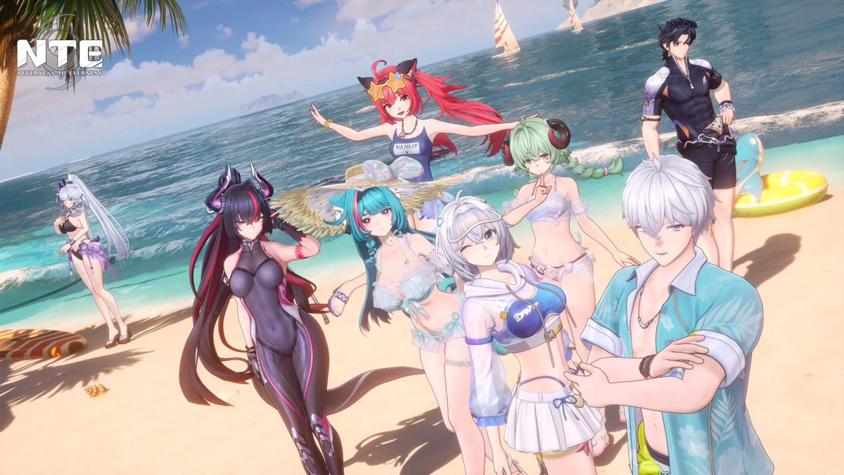 水着姿のキャラクター集合イラスト