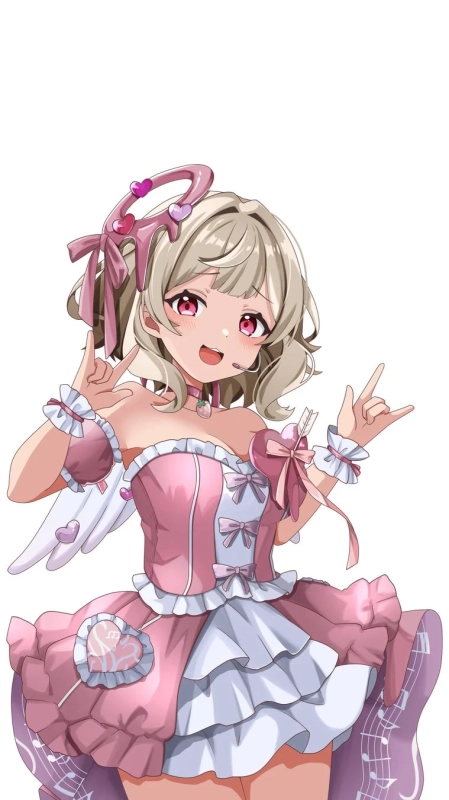 ピンクのドレスを着たアイドル風のアニメ少女