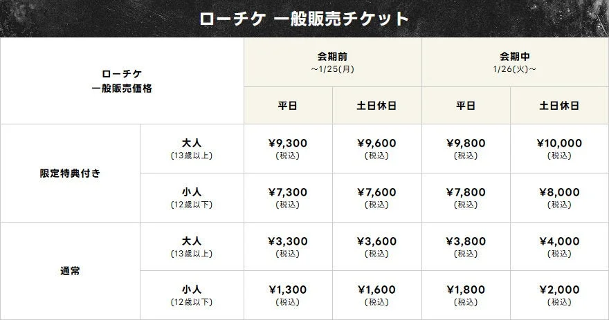 ローチケ一般販売チケット価格表