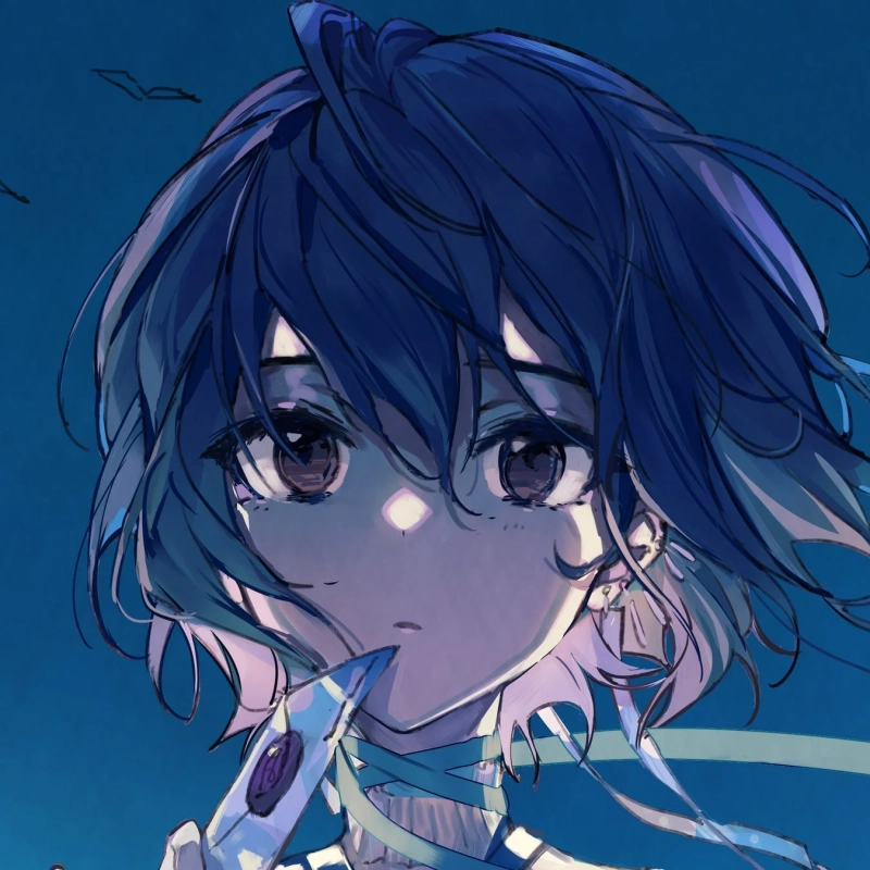 青いショートヘアのキャラクターのクローズアップイラスト