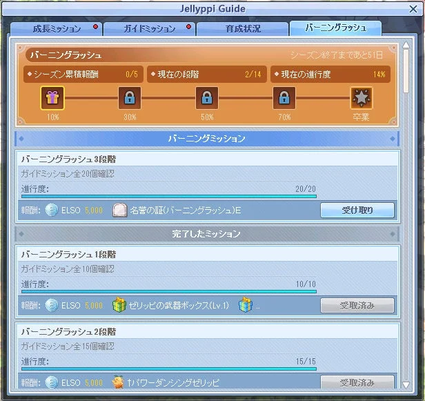 Jellyppi Guideバーニングラッシュイベント画面