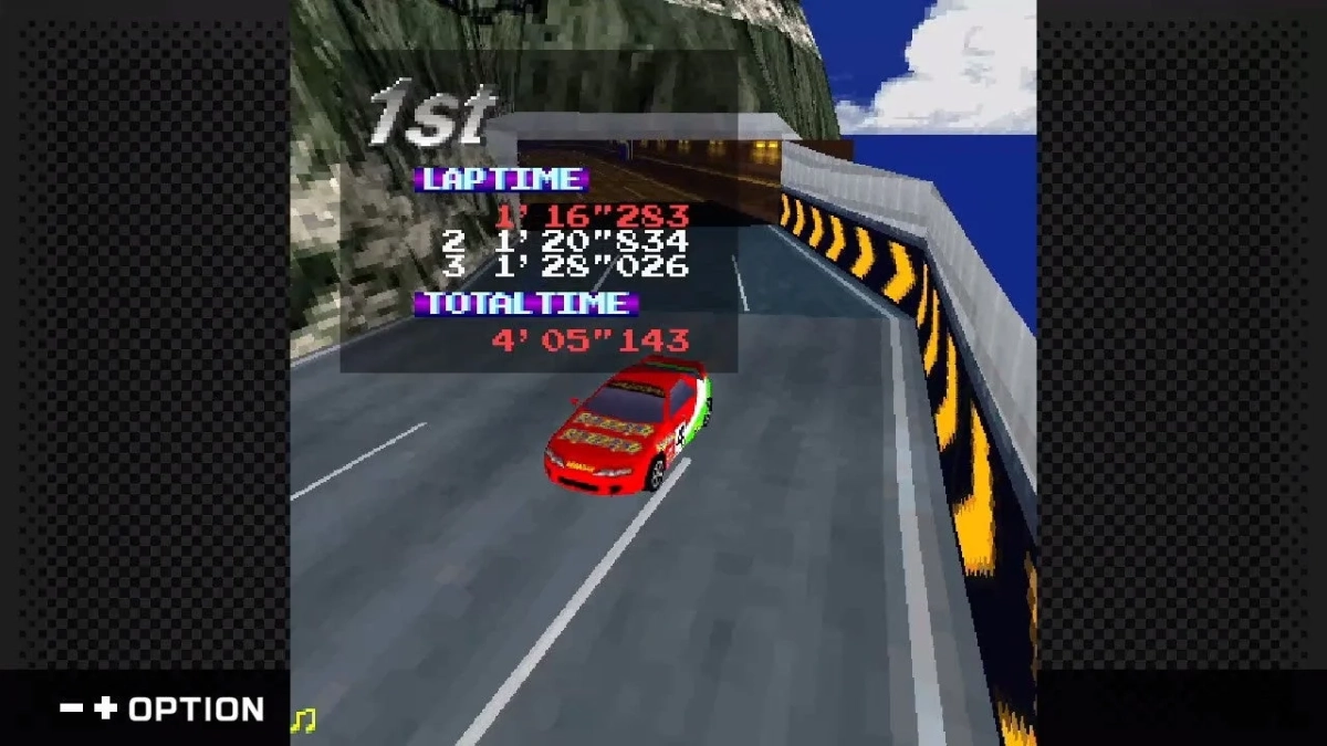 カーレースゲームの画面、山道