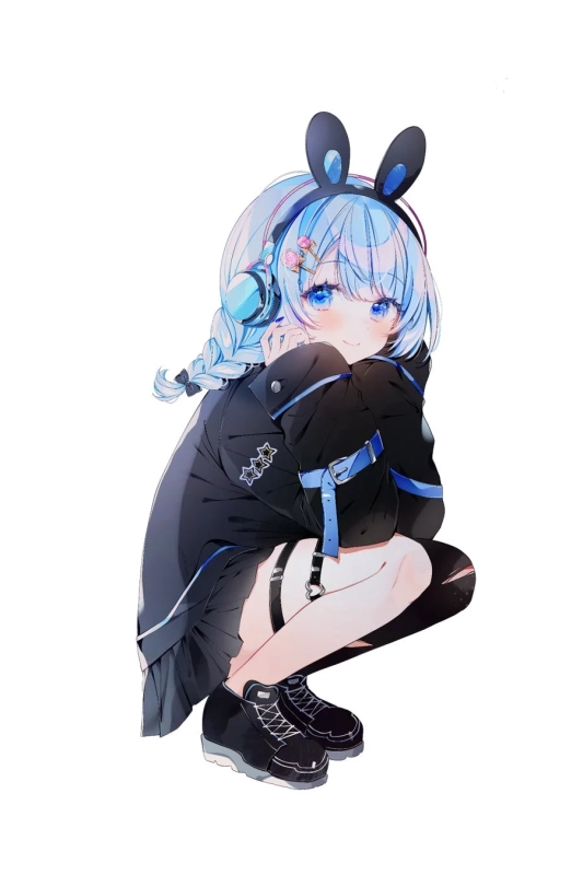 青い髪のうさ耳ヘッドホンの女の子
