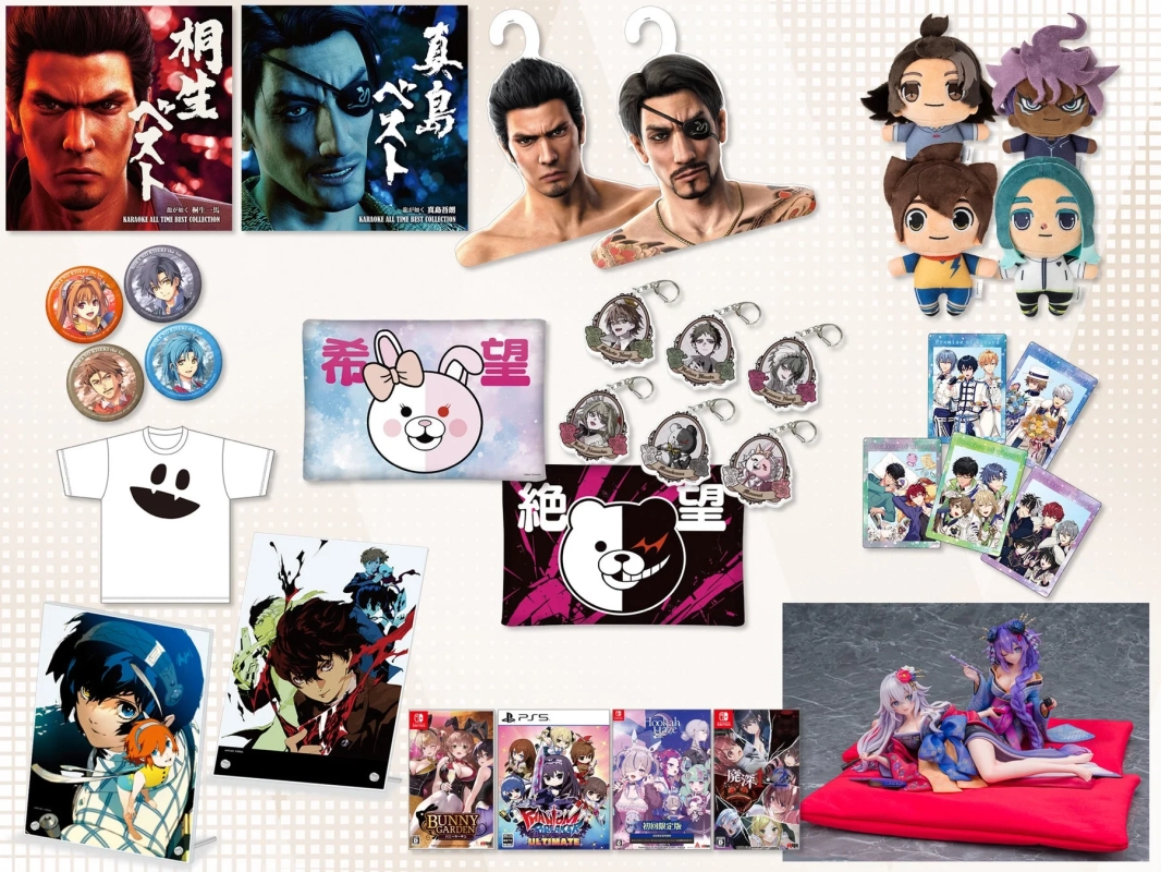 ゲームやアニメのキャラクターグッズが多数集められた棚