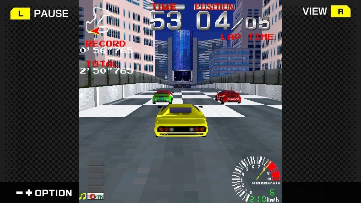 レトロな3Dレーシングゲームのプレイ画面
