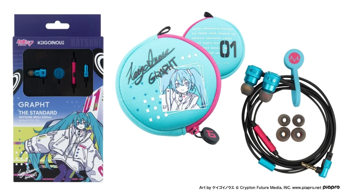 初音ミクとケイゴイノウエがコラボレーションした「GRAPHT THE STANDARD HATSUNE MIKU Edition」のイヤホンセットです。