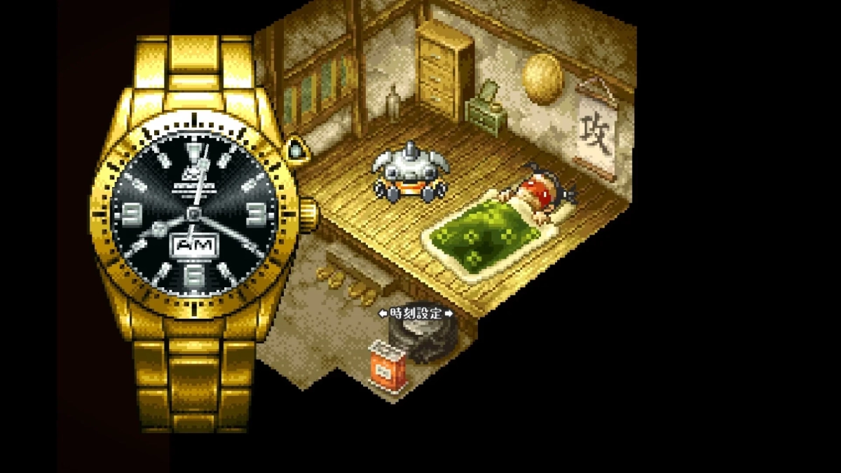 ゲーム内の和室と時刻設定画面